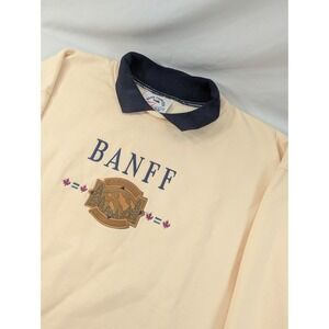 VTG Banff Canada Collared Sweatshirt XL Cream 90s Embroidered Fleece Pullover